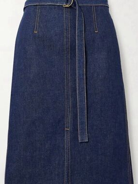 Philosophy di Lorenzo Serafini Indigo Blue Denim Midi Skirt with Self-Tie Belt